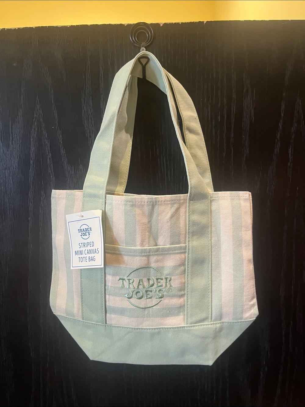 Trader Joe's Striped Mini Canvas Tote Bag in Mint and Cream